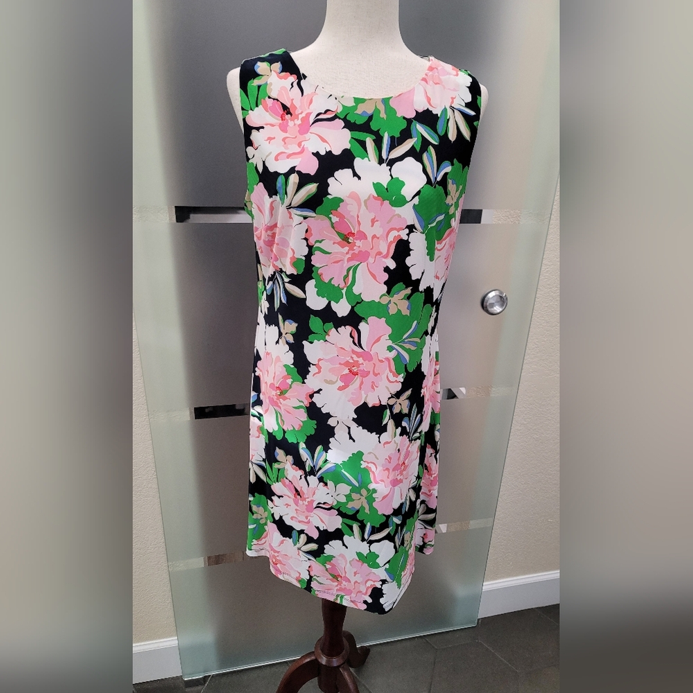 Tommy Hilfiger Pink and Green Sleeveless A-line Midi Dress